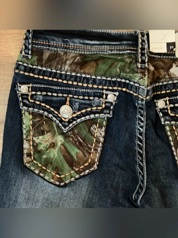 Grace in LA Camo Yoke Embellished Distressed Bootcut Jeans 2/26 NWT - Image 8