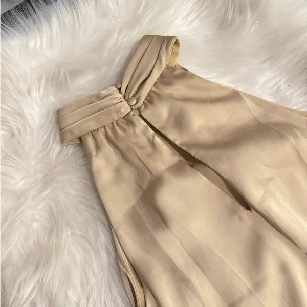 Halogen Pleated Mock Neck Satin Top In Champagne Fizz - Image 5