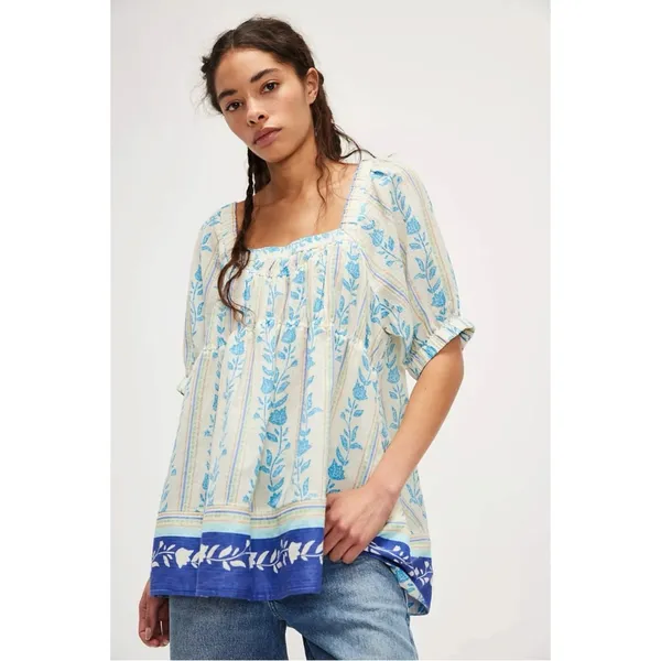 Free People Bohemian 70s Block Print Santorini Printed Babydoll Tunic Size Large - Image 11