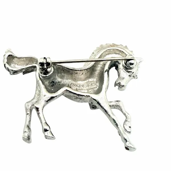 Vintage Monet Silver Tone Prancing Horse Equestrian Brooch - Image 6