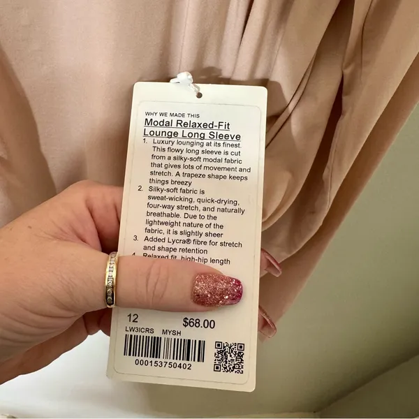 Lululemon Modal Relaxed Fit Long Sleeve Shirt Misty Shell Size 12 NWT - Image 10