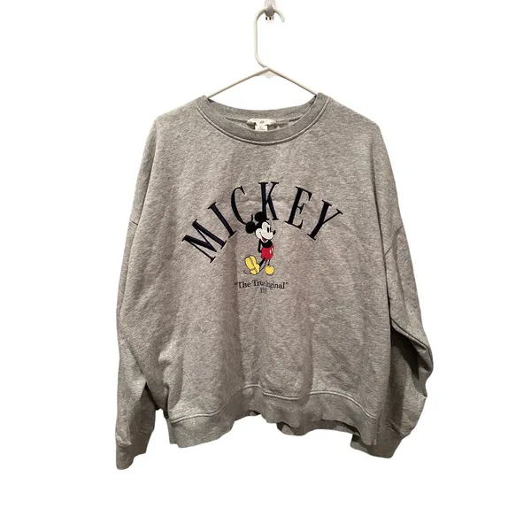 NWOT H&M Disney Mickey Mouse Grey Crewneck Sweatshirt L - Image 2