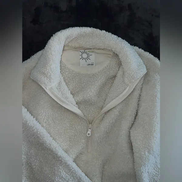 Aerie Offline Fluffy Sherpa Quarter Zip Sweatshirt in Toasted Coconut Size Small - Image 8