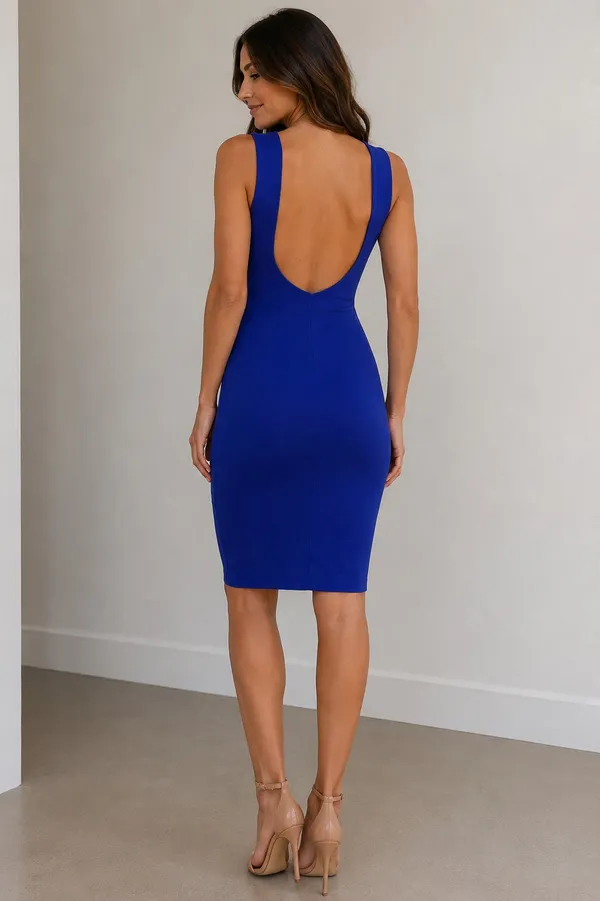 Lulus Cobalt Blue Bodycon Midi Dress Open Back Sleeveless Cocktail Party Office M - Image 2