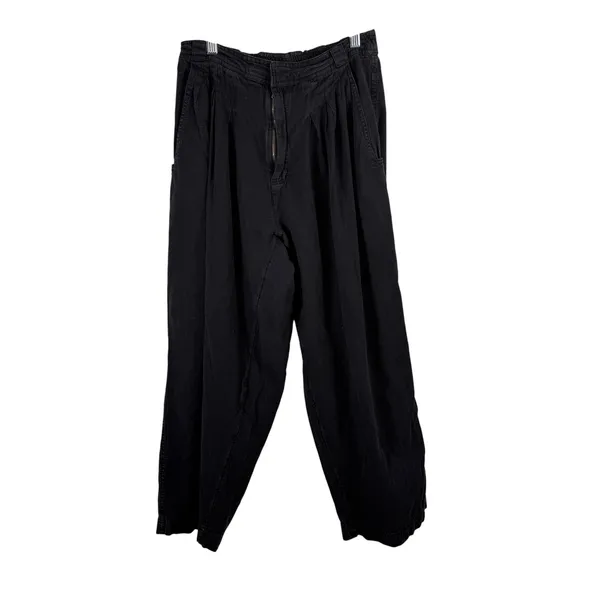 Free People Lotta Love Cotton Trousers Black Pleated Relaxed Boho Womens 2 - Image 2