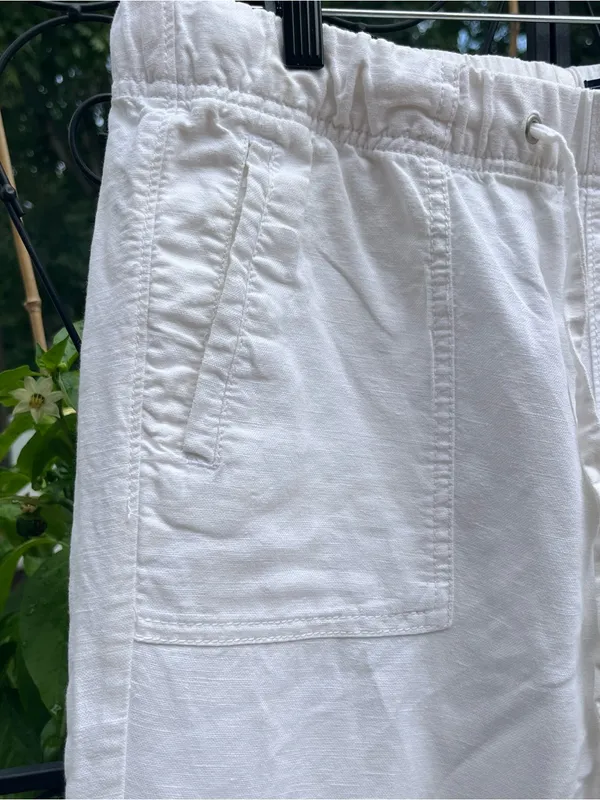 Gap Women’s White Linen Cotton Blend Jogger Pants Size M Coastal Casual Beachy - Image 3