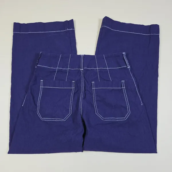 Anthropologie Maeve Colette Contrast Stitch Crop Wide Leg Pants Navy Size 26P - Image 4