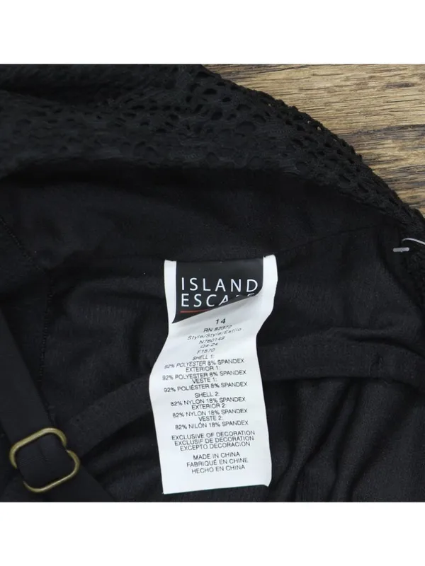 NWT Island Escape Womens Crochet Underwire Tankini Top Swim N760149 Black 14 - Image 5