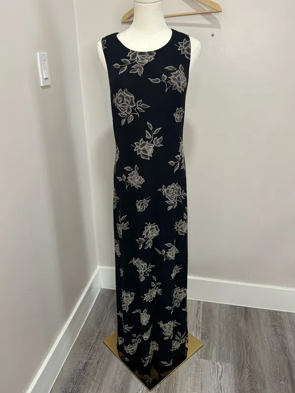 Vintage‎ JALATE black and rose gold floral maxi dress Medium - Image 3
