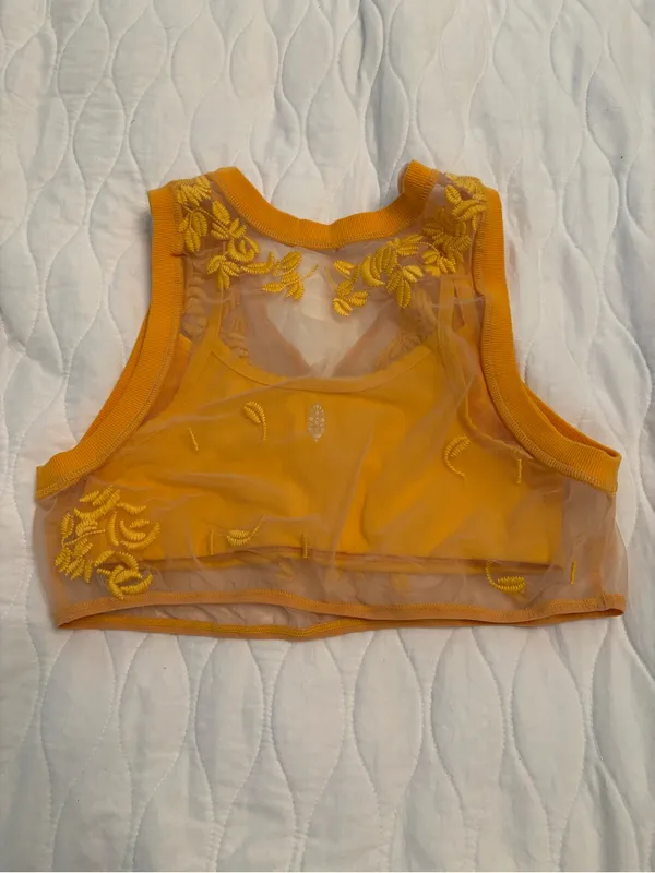 Free People movement Lace Yellow Sports Bra Size Small - Image 4