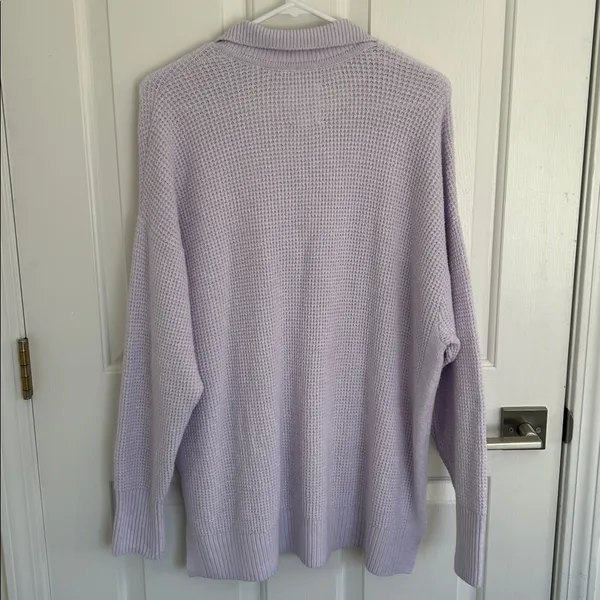 Aerie CozyUp Waffle Polo Oversized Sweater Lavender Dawn Small - Image 3