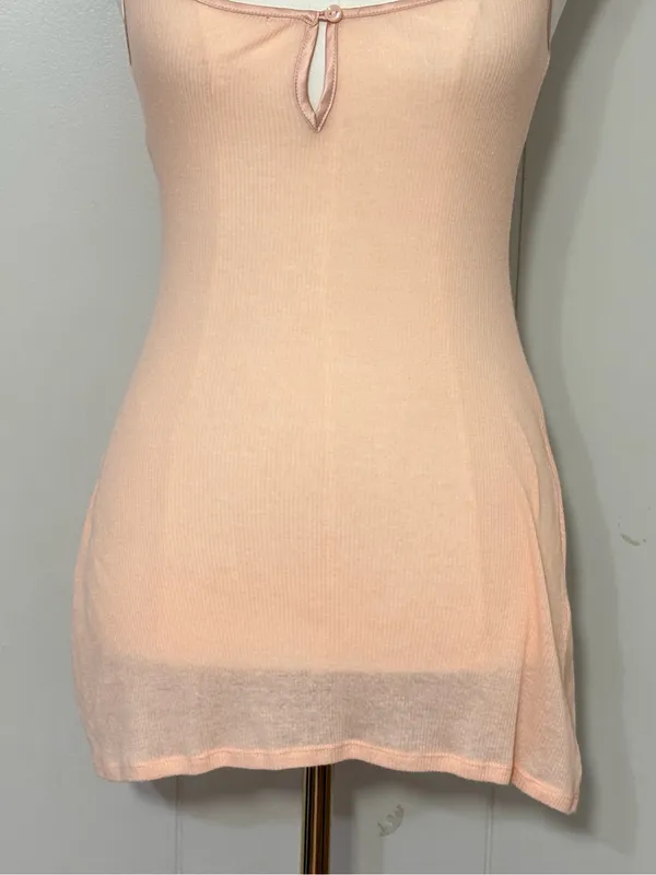 SKIMS Sheer Rib Mini Slip Dress XXS Villa Peach Pink Bodycon - Image 4