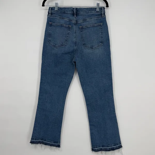 LOFT Outlet High Rise Flare Crop Jeans Blue Button Fly‎ Raw Hem Size 6 - Image 2