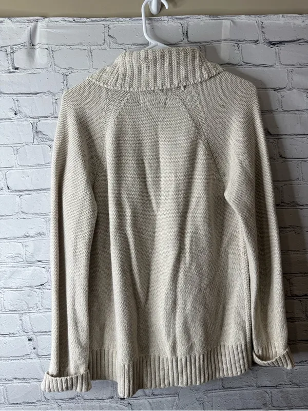 Eddie Bauer Cream Cable Knit Zip-Up Shawl Cardigan size large - Image 3