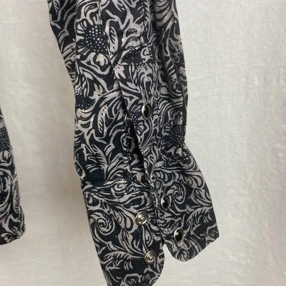 Cowgirl Hardware Black & Gray Pearl Snap Long Sleeve Cowgirl Western Top S - Image 4