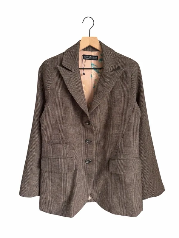 Peruvian Connection Marlowe Wool Blend Plaid Blazer Jacket Brown Size 6 - Image 7