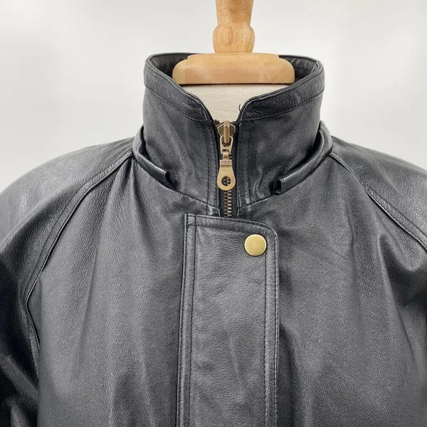 Vintage Genuine Leather Jacket Longline Layered Full Front Zipper Womens Medium - Image 3