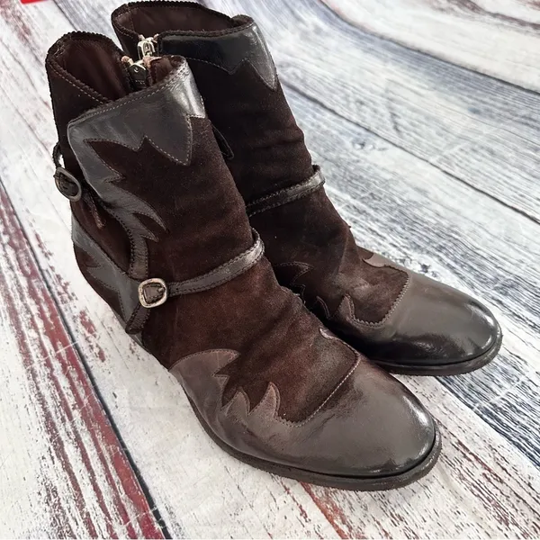 I.N.K. Shoes Vintage Brown Leather and Suede Western Style Booties​ - Image 3