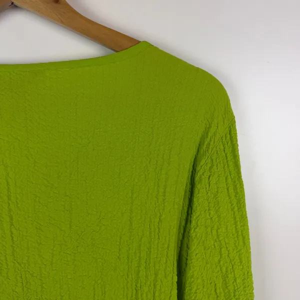 Ali Miles Womens‎ Lime Green Textured Button Accent Roll Tab Sleeve Tunic Top L - Image 3