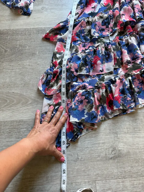 Misa Los Angeles Savanna Floral Asymmetrical Ruffle Layer Dress Size M Mock Neck - Image 14