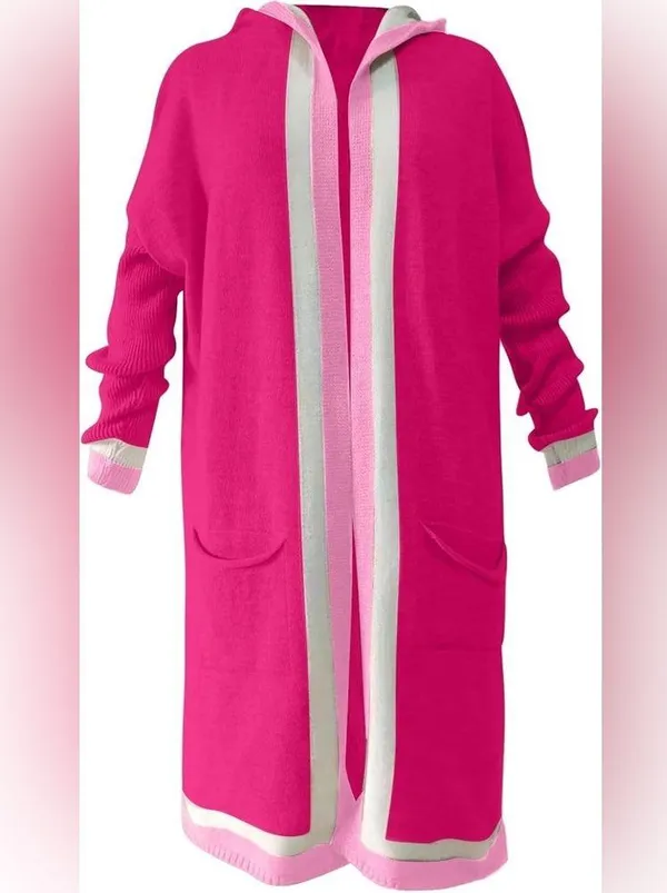 Vibrant Color Block Knit Long Cardigan - Soft & Oversized Size XL - Image 8