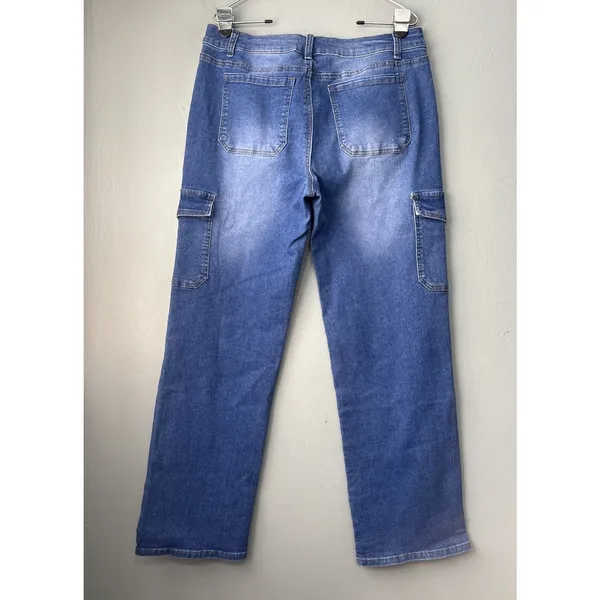 Flamingals Cargo Jeans Women Size XL Blue Denim Streetwear Straight Leg 90s Vibe - Image 4