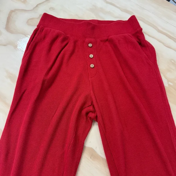 Eberjey Red Cozy Waffle Henley Short Sleeve Long Pants‎ Pajama PJ Set Red XS - Image 5