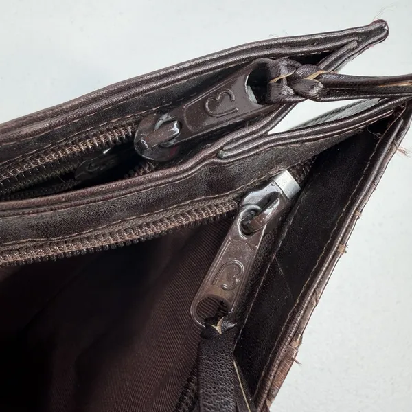 VTG M.F. Marangi Chocolate Brown Leather Snake Skin Clutch‎ Bag Purse Zip Italy - Image 6