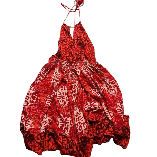 👗 Free People Red Beach‎ Day Mini Dress Small Halter Backless Boho Festival 👗 - Image 5