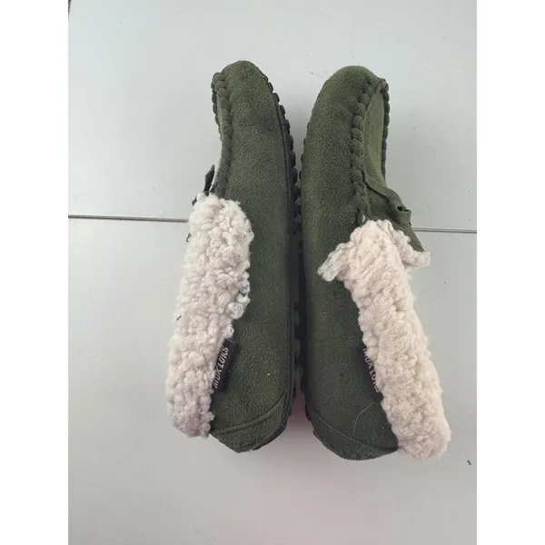 MUK LUKS Jaylah Size 7 Olive Green‎ Faux Suede Sherpa Lined Moccasin Slippers - Image 6