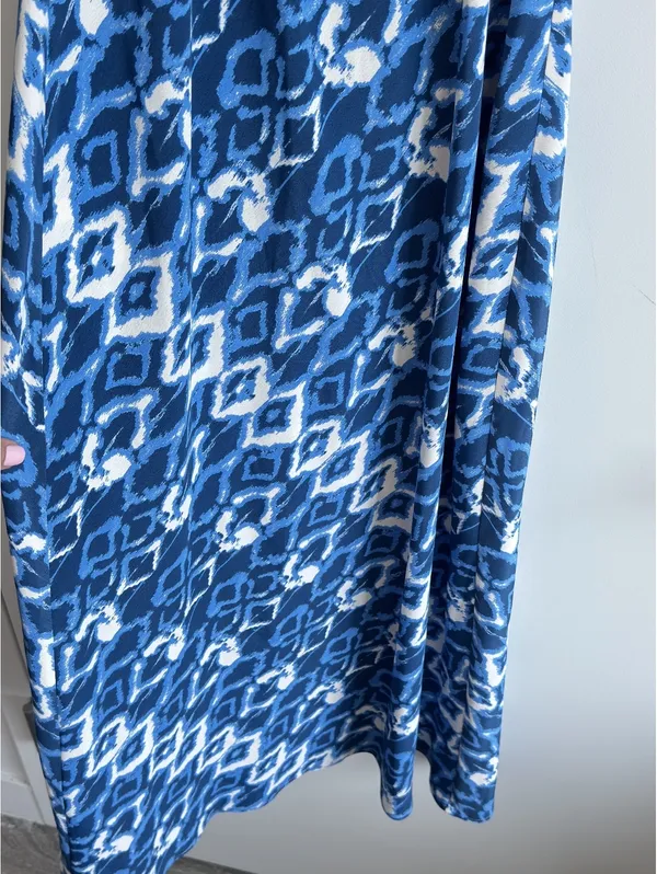 Zara Blue White Printed Cowl Neck Strappy Back Midi Slip Dress Size S - Image 7