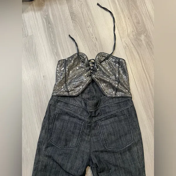 Sequin Denim Overalls‎ Gray Size L - Image 3