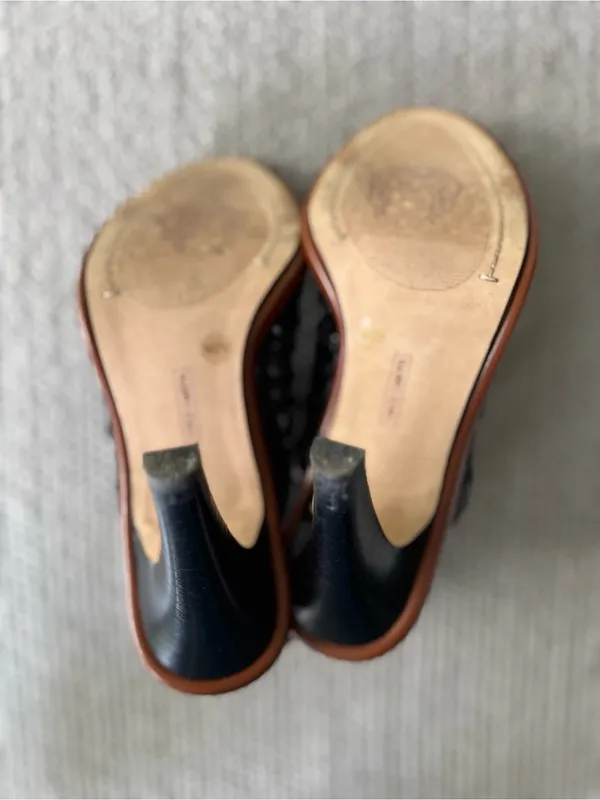 Vince Camuto Black and Brown Woven Slingback Heels - Image 7