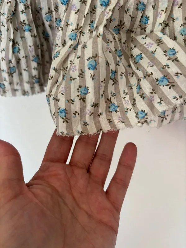 Y2K Cotton Boho Free People Floral Striped Ruffle Frayed Hem Midi Skirt - Image 4