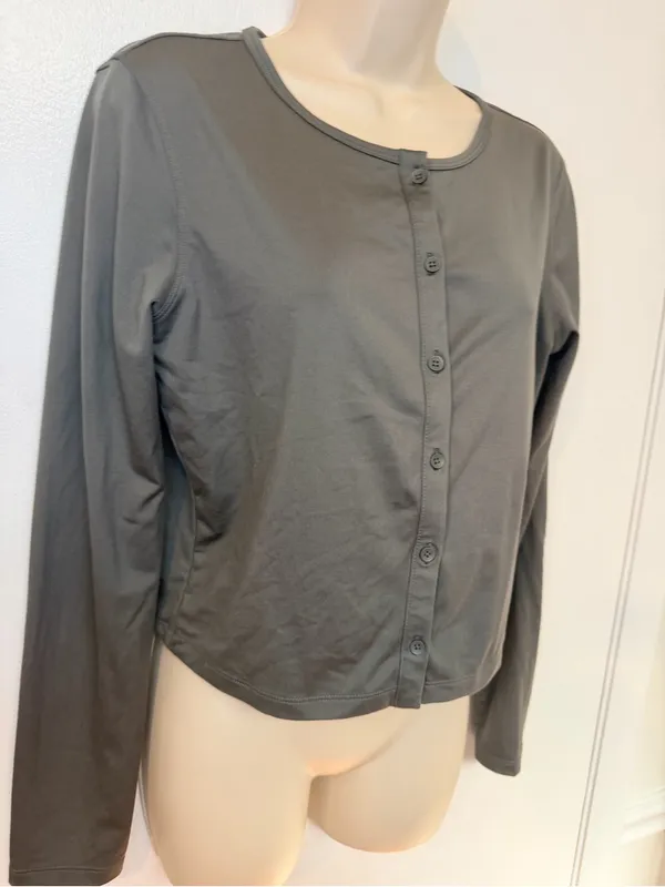 CRZ Yoga Cloud Jersey Gray Button Cardigan Soft Lightweight Athleisure S/M - Image 3
