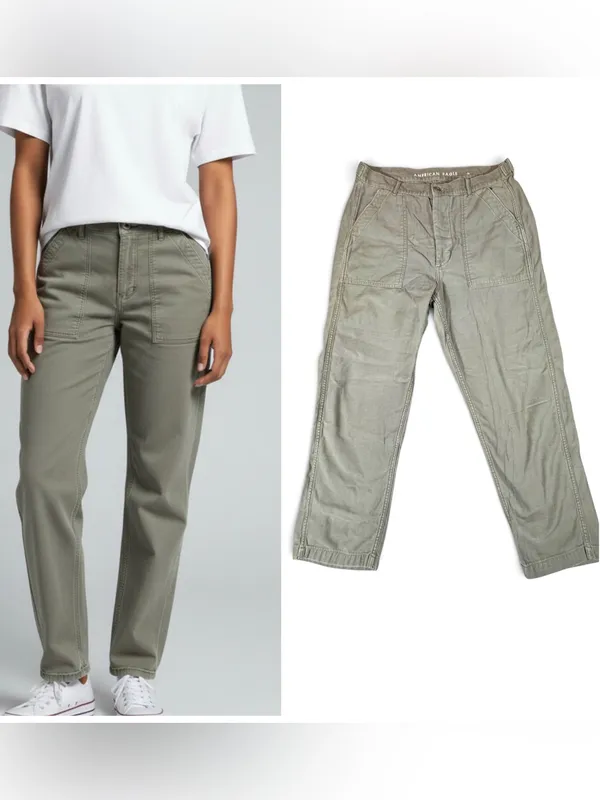 American Eagle Women 14 Olive Green Utility Cargo Pants High Rise Button Fly - Image 2