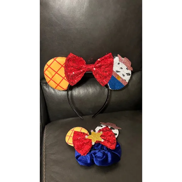 Toy Story inspired Woody Jessie red bow Ears headband and matching scrunchie set - Image 3