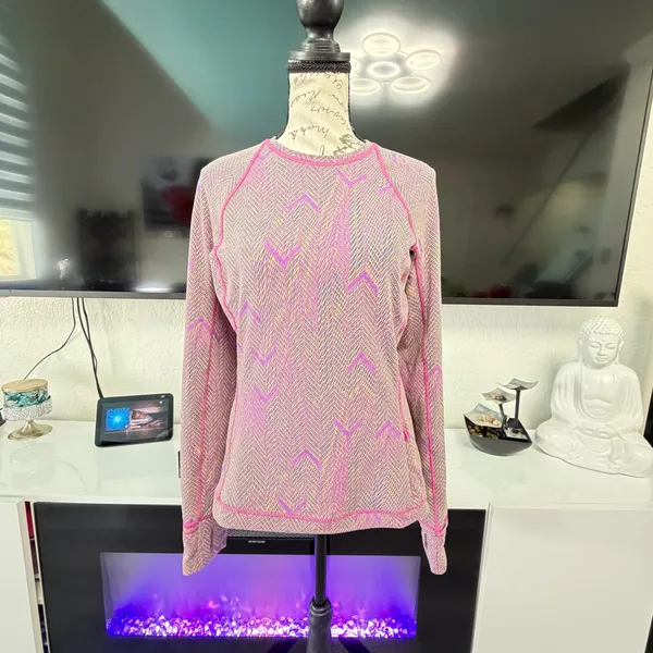 Lululemon Swiftly Tech Long Sleeve Crew Shirt Chevron Knit Purple Yellow Size 6 - Image 5