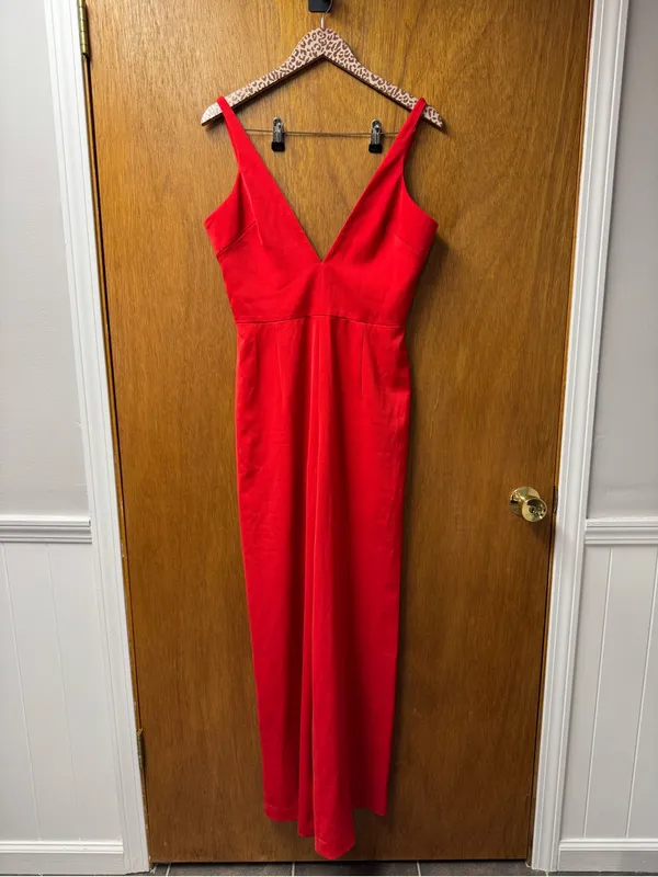 House of CB Leilah Sleeveless Plunge Jumpsuit Wide Leg Red Medium Glam Romantic - Image 16