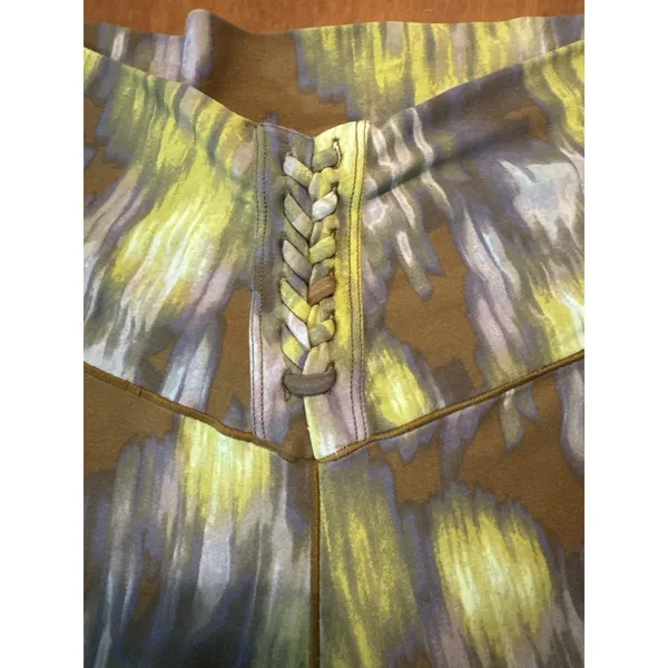 Aerie OFFLINE Real Me High Rise 7/8 Leggings Green Yellow Abstract‎ Print - Image 4