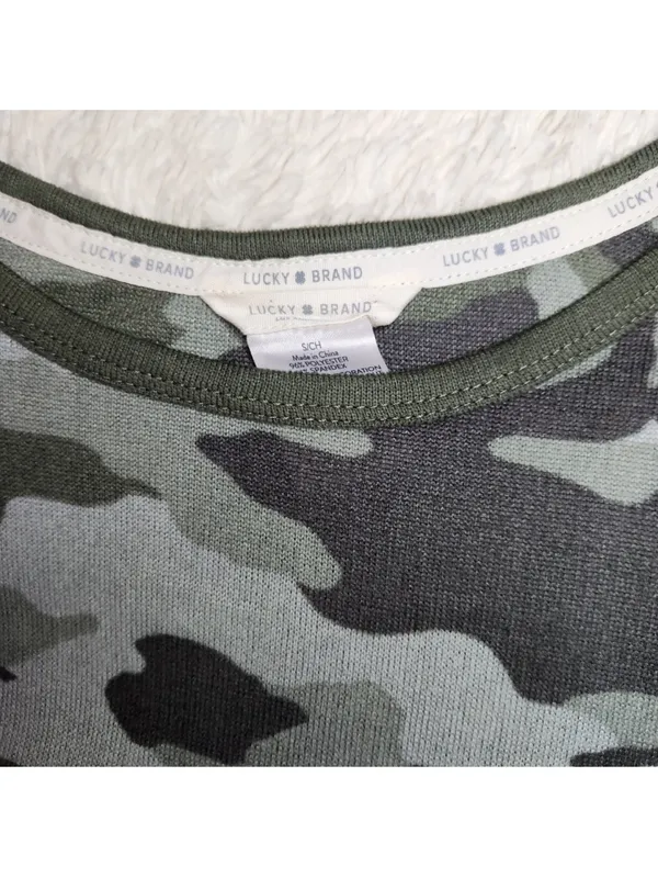 Lucky Brand Womens Green Camo Pajamas Lounge Top Sz Small & Bottoms Sz Small - Image 5