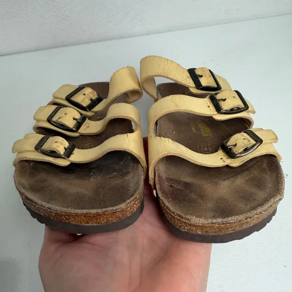 Birkenstock 39 8 Sandals Florida Leather Yellow Triple Strap Slide Germany - Image 10