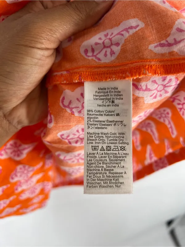 J.Crew Orange Pink Printed Smocked Cami Top Size 8 - Image 6