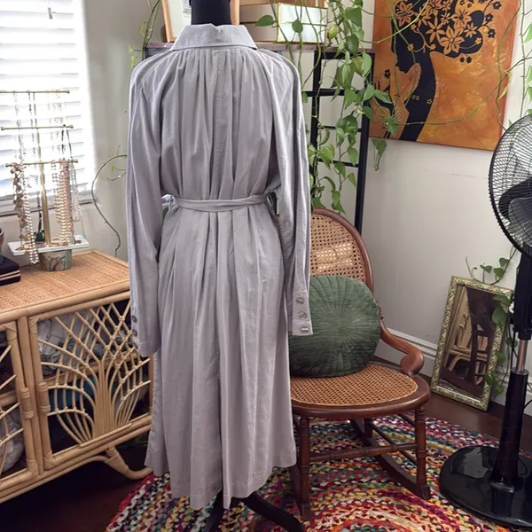 Free People Meet Me In Montauk Sky Gray Linen Boho Button Up Duster Trench Coat - Image 2