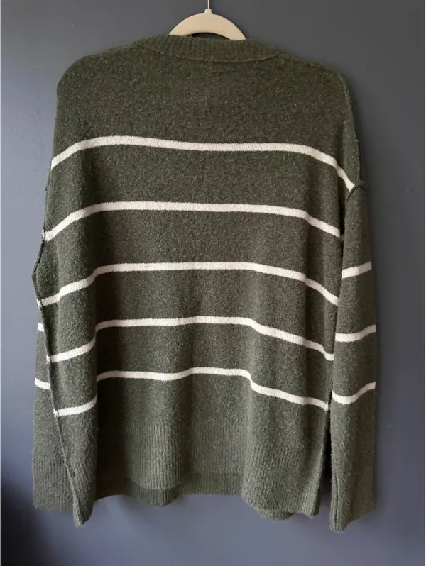 Aerie Olive Green and White Striped Sweater XS - Image 7