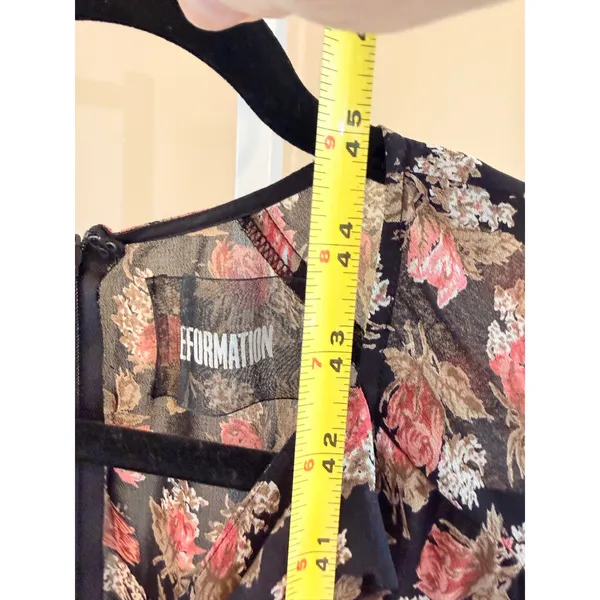 Reformation Floral Midi Dress Tie Neck Long‎ Sleeve Slit Black Size 0 - Image 7