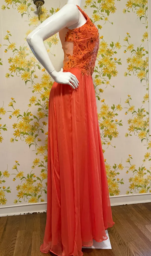 Illusion back prom evening gown size M Orange Size M - Image 8