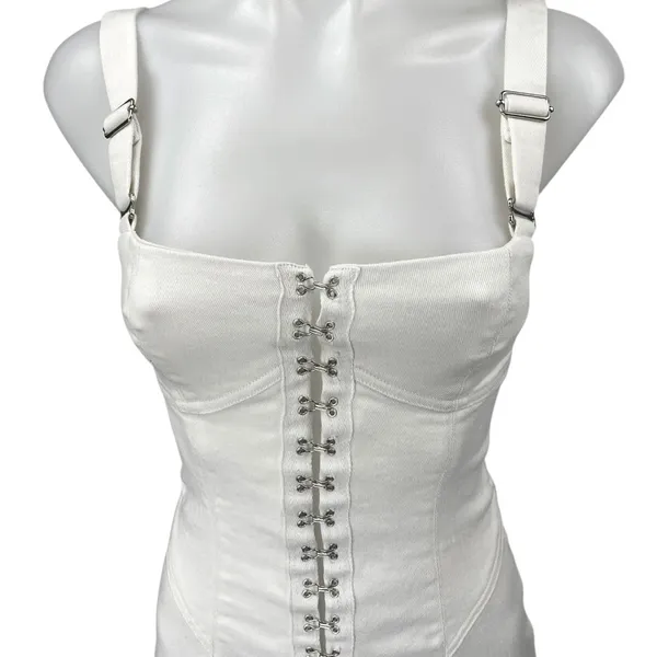 For Love & Lemons Monica White Hook Sleeveless Cami Tank Bodycon Mini Dress XS - Image 4