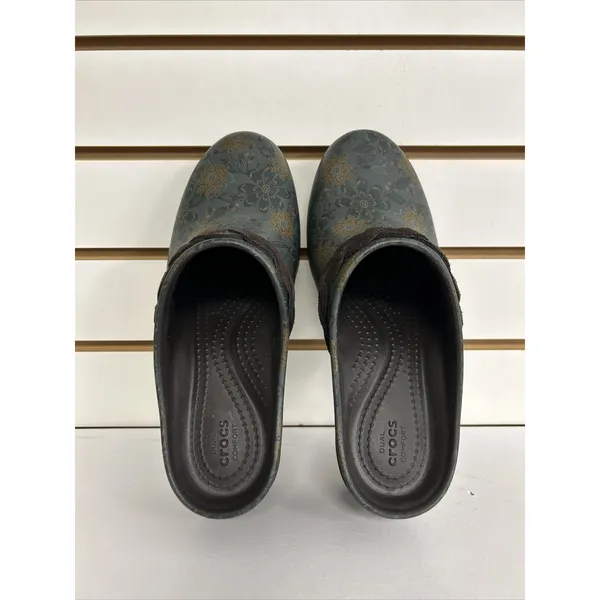 CROCS Dual Comfort Clog Slide Blue Brown Floral Womens Size 7 Heels Comfort Boho - Image 3