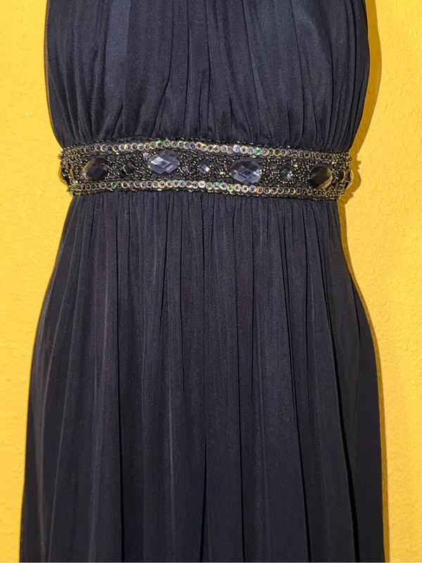 Xscape Black Halter Maxi Dress with Beaded Waist - Image 4